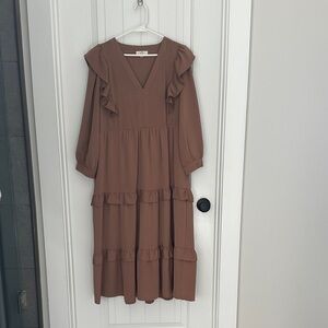 Entro Brown Long Sleeve Ruffle Dress